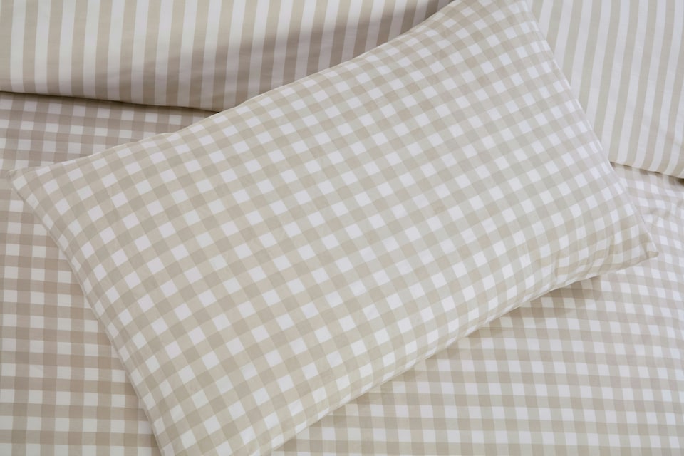 image 1 of Gingham Polycotton Check Polycotton Duvet Cover Set With Pillowcase | Brown | Double | 1