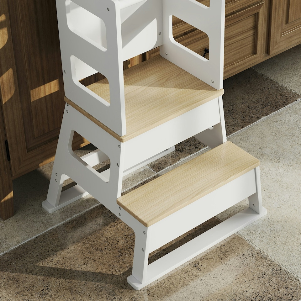 image 1 of AIYAPLAY 2 in 1 Toddler Tower w/ Chalkboard, Safety Rail, for Kitchen, Sink