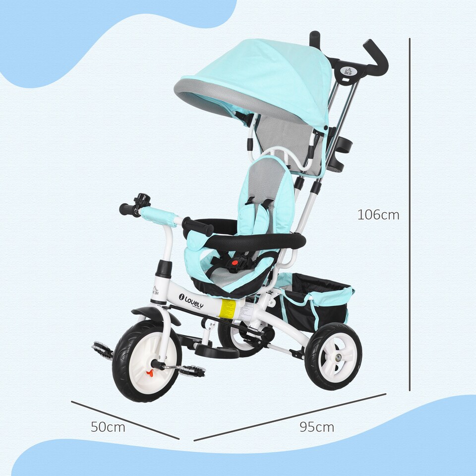 image 1 of HOMCOM 6 in 1 Baby Trike, Kids Trike, Stroller with Parent Handle, Green