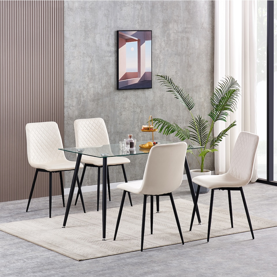 image 1 of Dining Chairs Velvet Fabric Lexi Set of 4 Beige by MCC