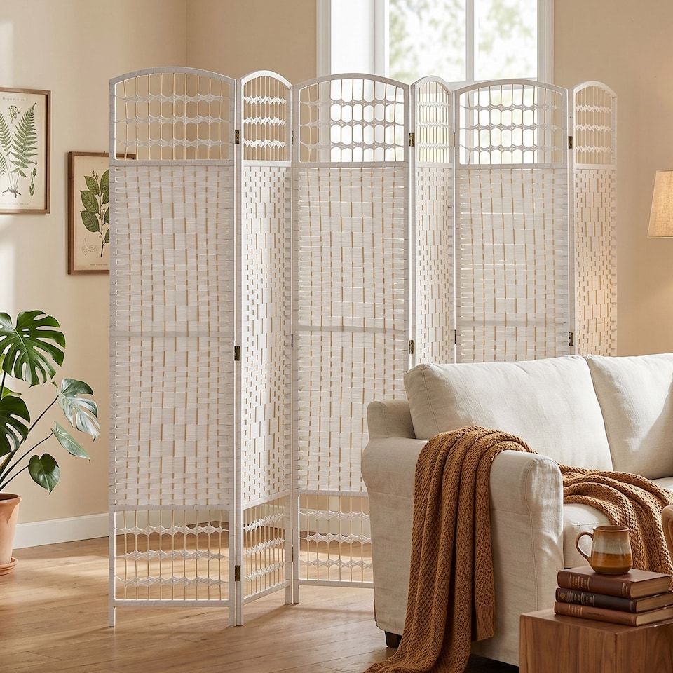image 1 of HOMCOM 6 Panel Folding Room Divider, Freestanding Privacy Screen, White