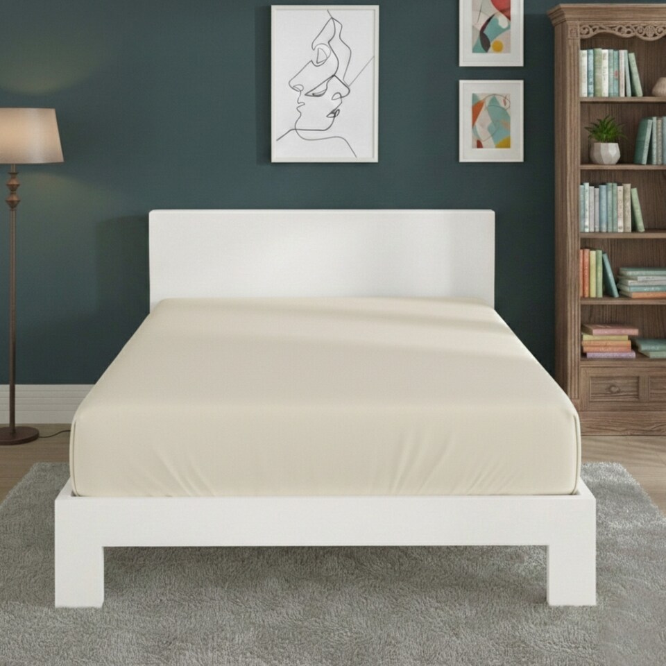 image 1 of Polycotton Fitted Sheet Extra Deep 40cm Skirt Easy Care | Cream | Double
