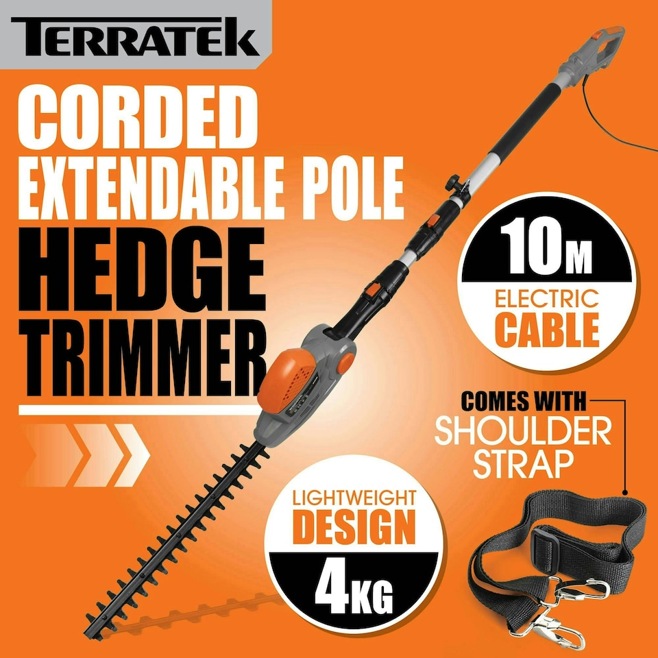 image 1 of Terratek 550W 2.5m Electric Long Reach Hedge Trimmer | Grey | Grey | 1