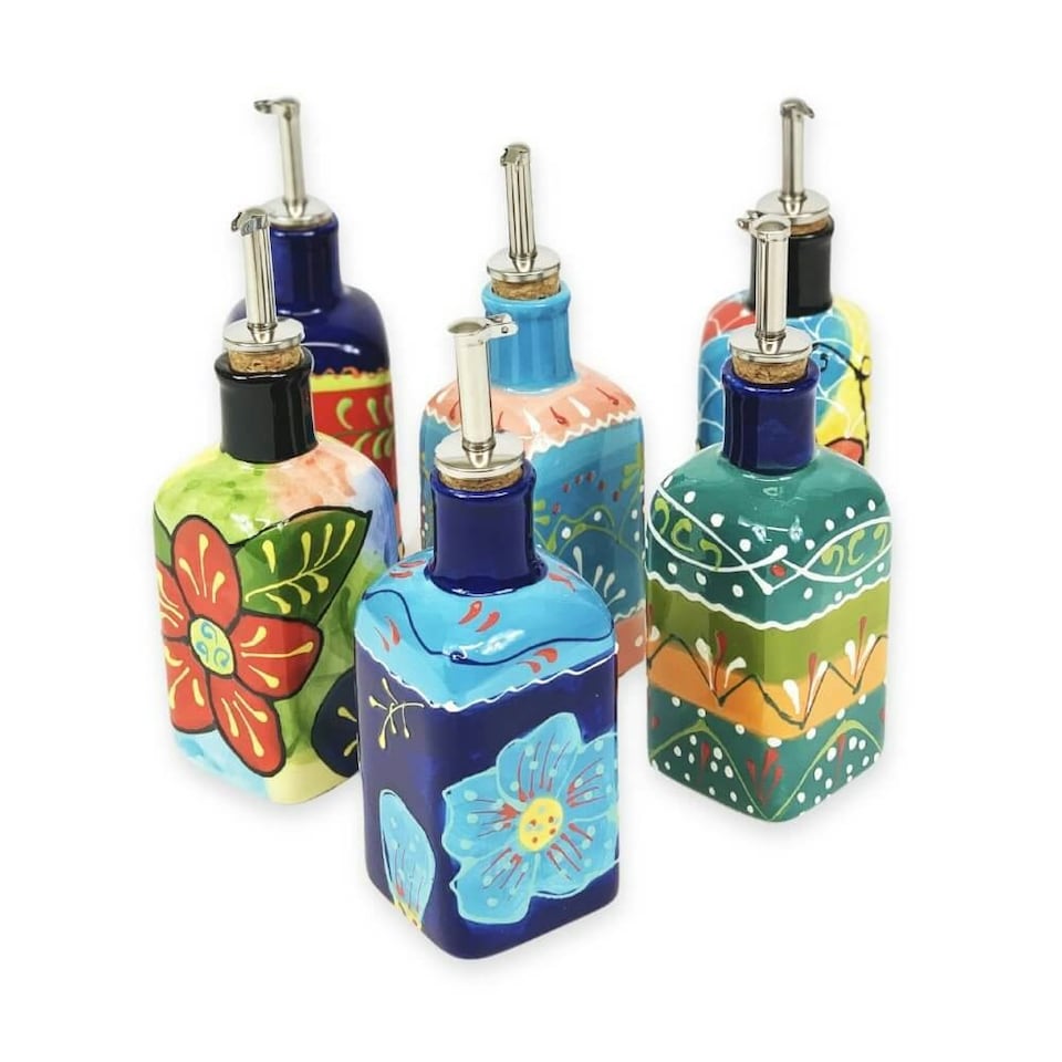 image 1 of Verano Spanish Ceramics Classic Spanish Squared Oil Drizzler - 250ml Blue Flower