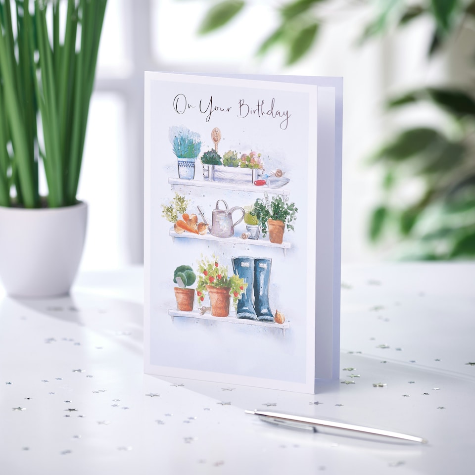 image 1 of Birthday Card - Garden Shed Shelves
