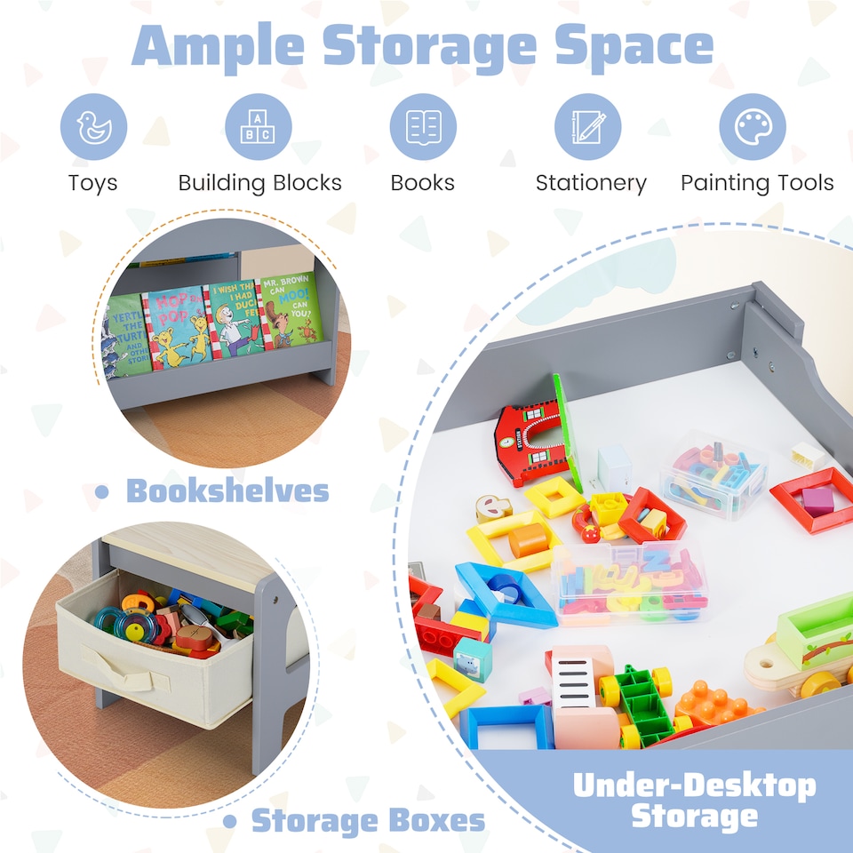 image 1 of COSTWAY Kids Table & Chairs Set 4 in 1 Toddler Table Grey