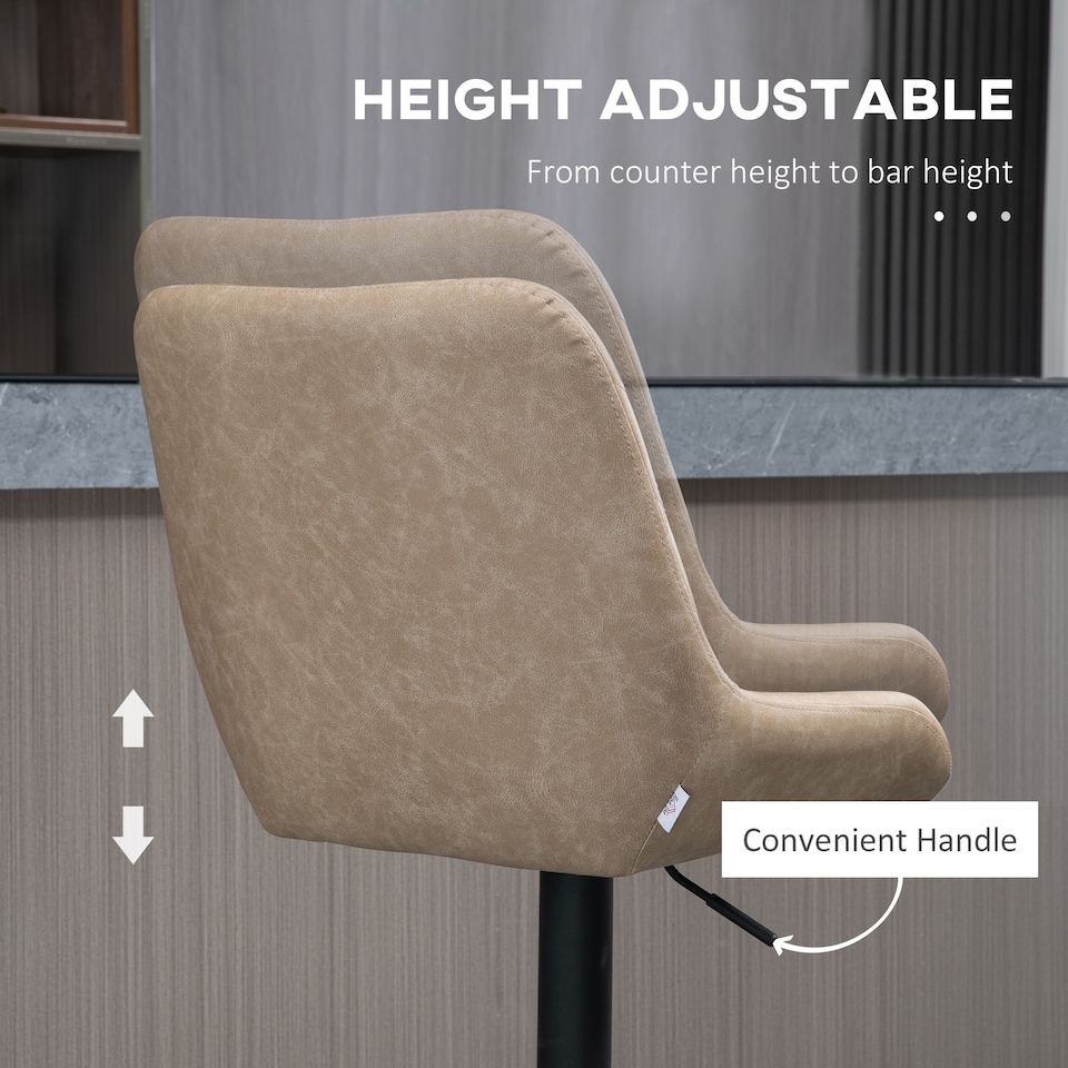 image 1 of HOMCOM PU Leather Padded Bar Stools Set of 2 with Metal Base, Khaki