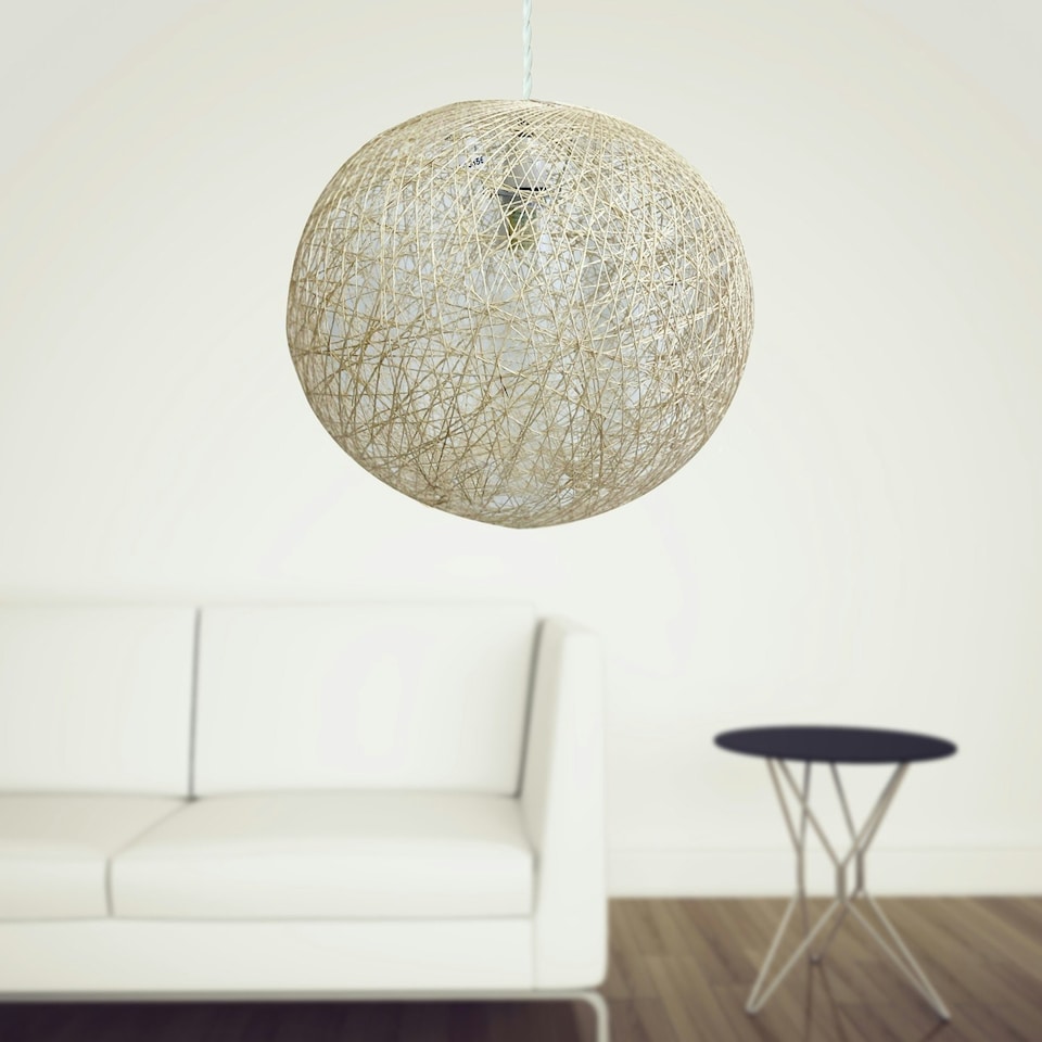 image 1 of Set of 2 Abaca - Natural 14 Globe Ceiling Light Shades" Brown