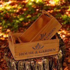 "House & Garden" - Flower Planters (Set of 2) - Wood Brown