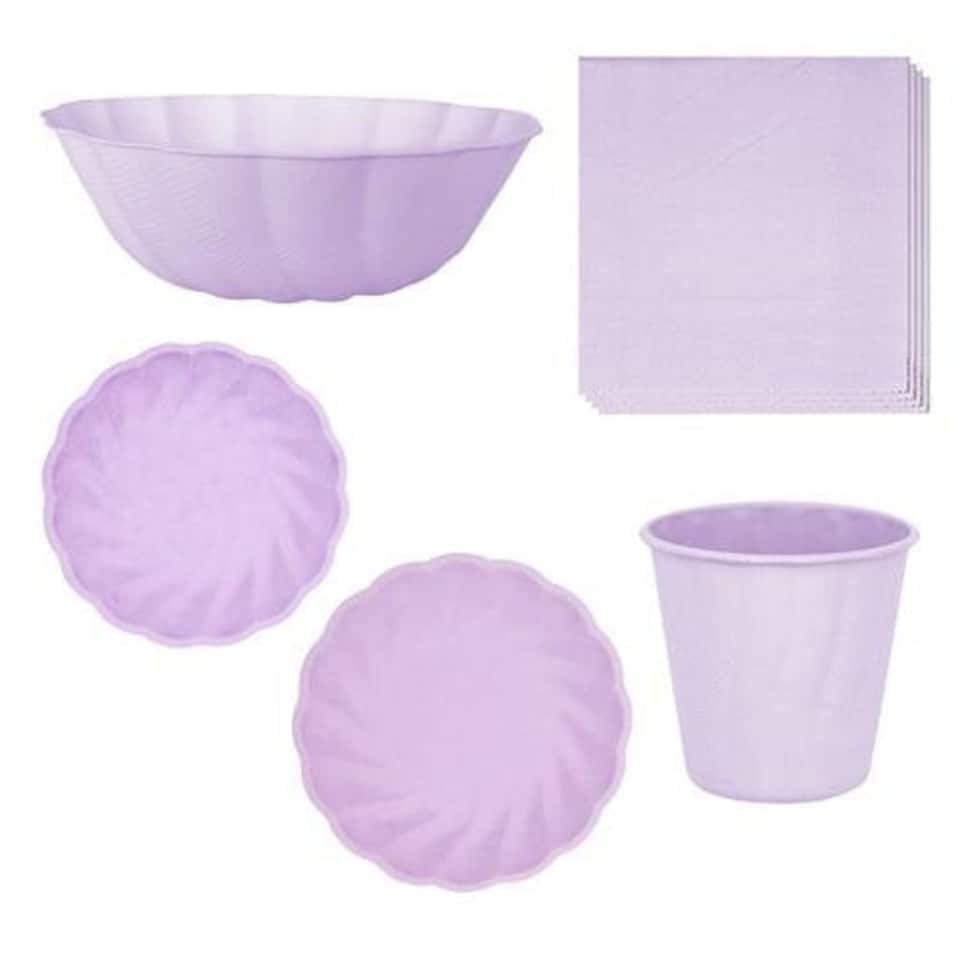 Lavender Purple Round Vert Decor Compostable 6 Person Party Pack