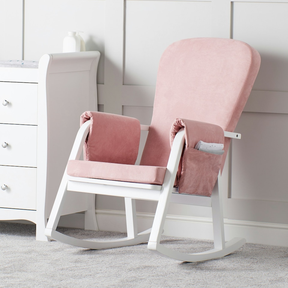 image 1 of Dursley Rocking Chair - Comfortable Rocking Chair With Padded Support, Suedette Fabric With Side Pockets & Compact Design (Blush Pink)