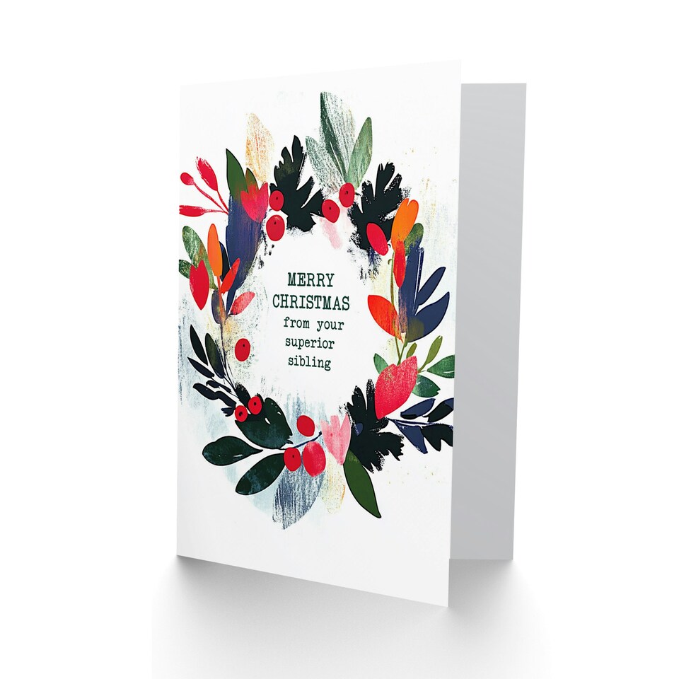 image 1 of Abstract Wreath From Your Superior Sibling Funny Blank For Him Or Her Art Christmas Card