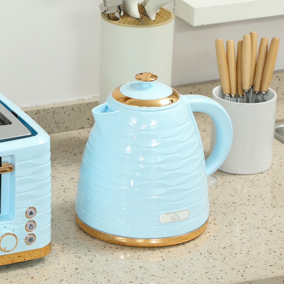 image 1 of HOMCOM Kettle and Toaster Set 1.7L Kettle & 4 Slice Toaster Light, Blue