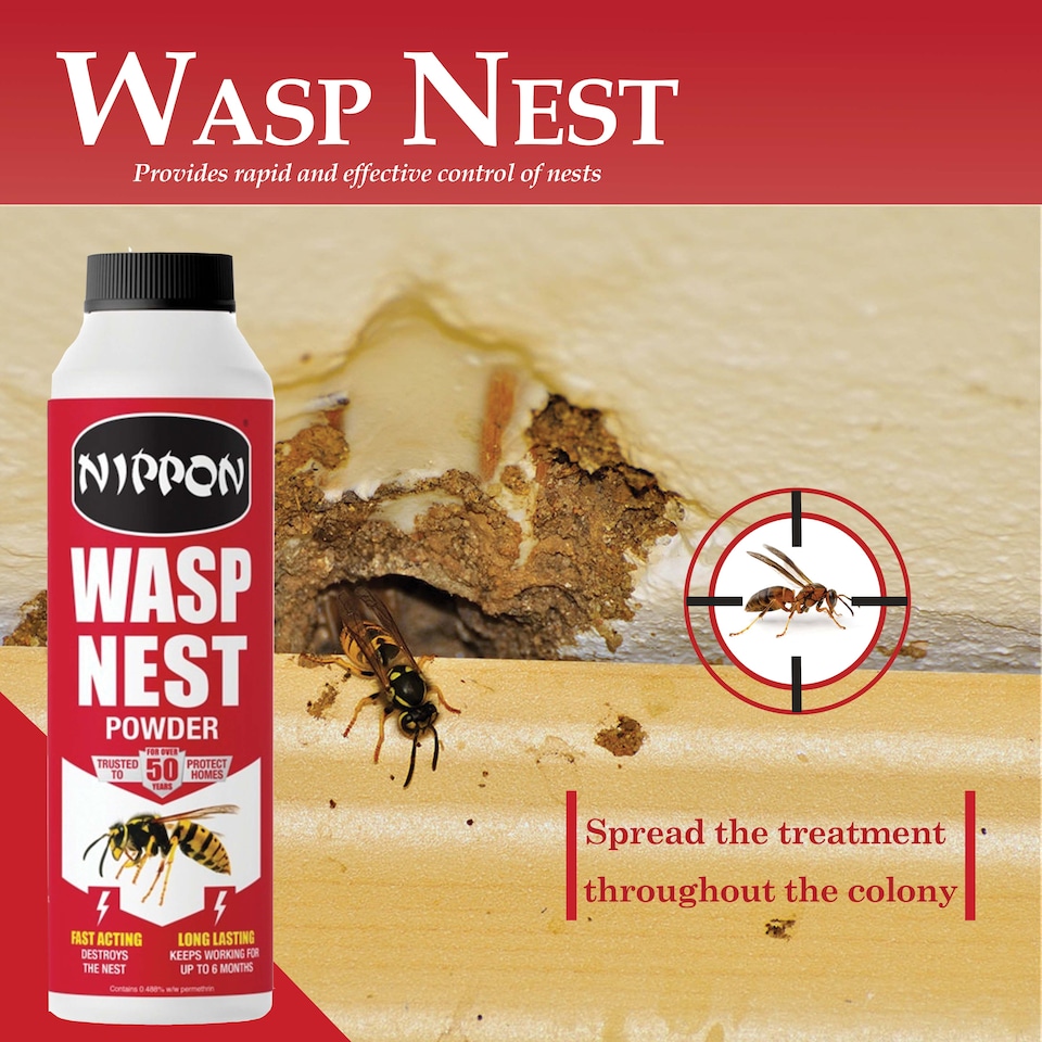 image 1 of Vitax Nippon Wasp Nest Powder 300g Effective Indoor & Outdoor Wasp Control with Permethrin Rapid Action Safe Use
