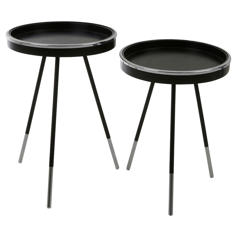 image 1 of Interiors by Premier Modern Monochrome Set of 2 Side Tables, Round Wooden Tables with Raised Edges, Sleek Black Tables