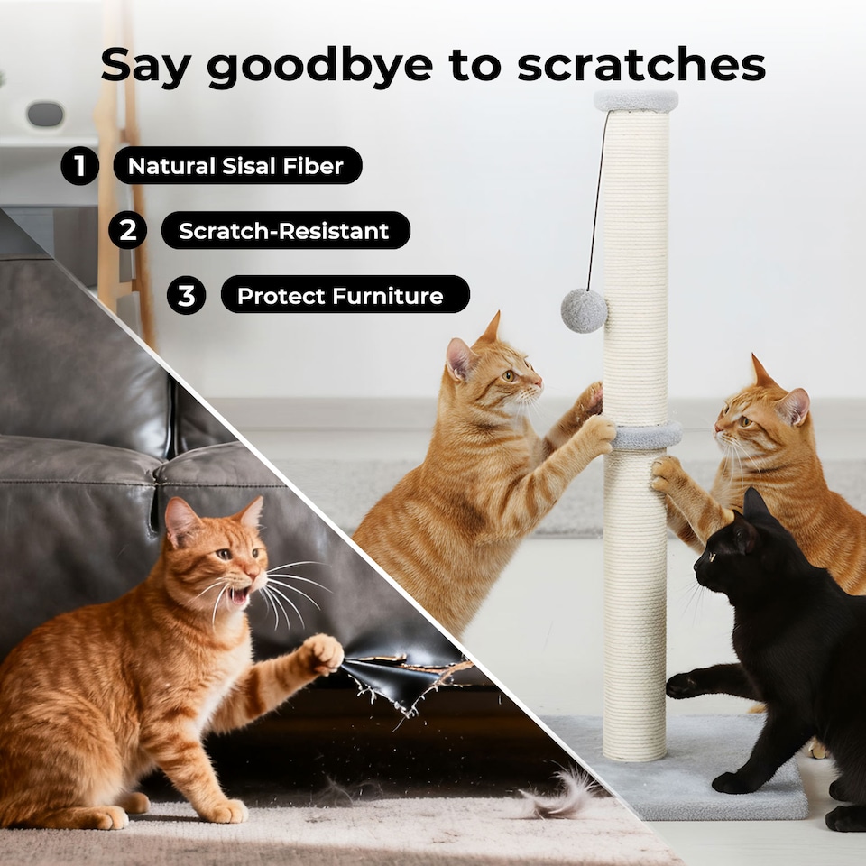 image 1 of Skylos Cat Tree Scratching Post Wooden Furniture Stand with Ball Toy