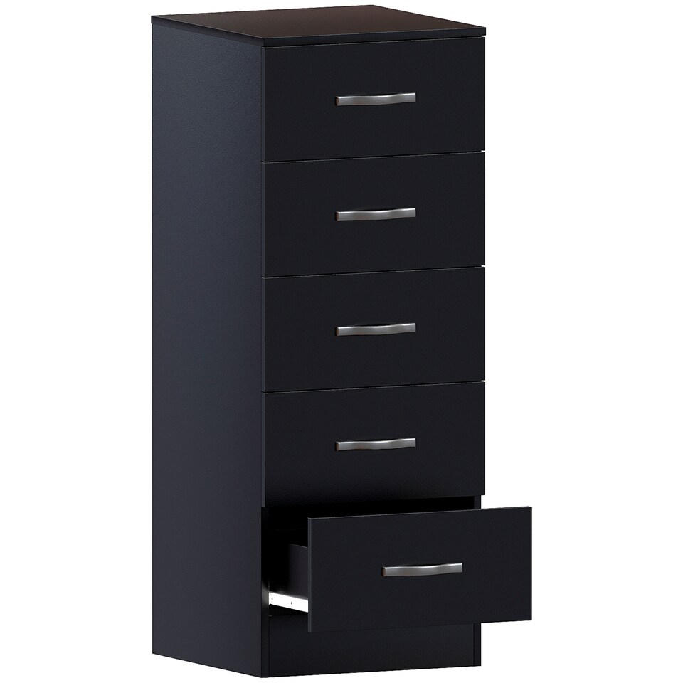 image 1 of Vida Designs Riano 5 Drawer Narrow Chest of Drawers Bedroom Storage, Black