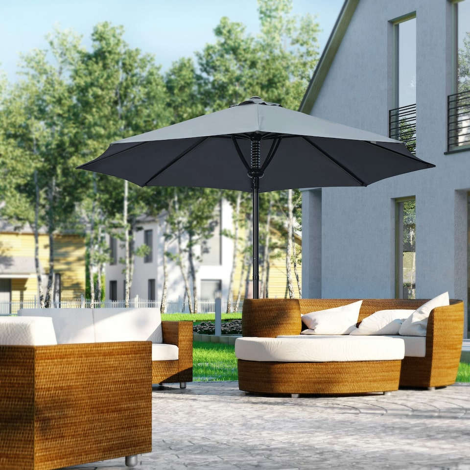 image 1 of Outsunny Outdoor Market Table 3(m) Parasol Umbrella Sun Shade with 8 Ribs, Grey