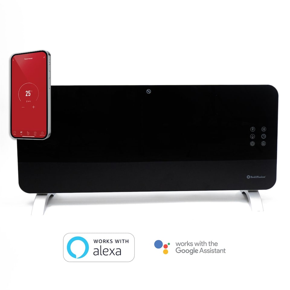 image 1 of Rediffusion Smart Glass Panel Heater 2000W Black