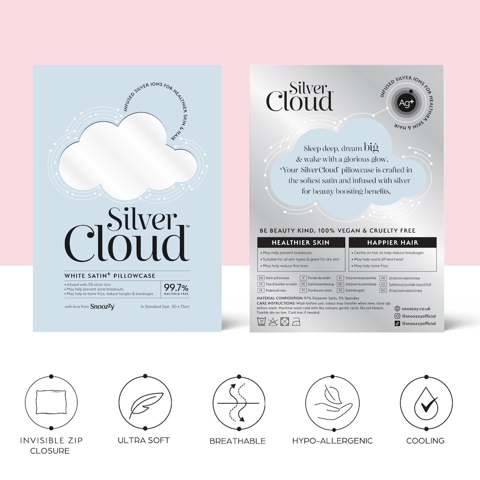image 1 of Silver Cloud Silver Ion Infused Satin White & Charcoal Pillowcase Set