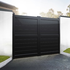 Double Swing Gate 3750x1800mm Black - Horizontal Solid Infill and Flat Top | Black | 1