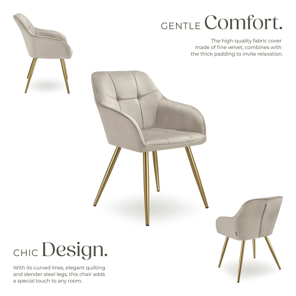 image 1 of Chair Marilyn - quilted velvet look, continuous backrest, golden steel legs - Set of 6 Brown | Taupe/Gold