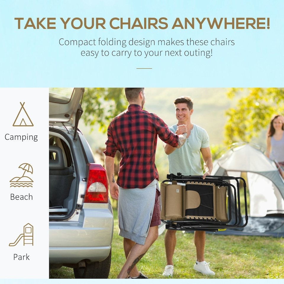 image 1 of Outsunny 2 Pcs Zero Gravity Lounger Folding Recliner Chair Cup Holder Brown