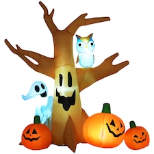 HOMCOM 240cm Large Halloween Scary Lighting Inflatable Tree Ghost 3 Pumpkins Owl 4 LED Indoor Outdoor Holiday Decoration