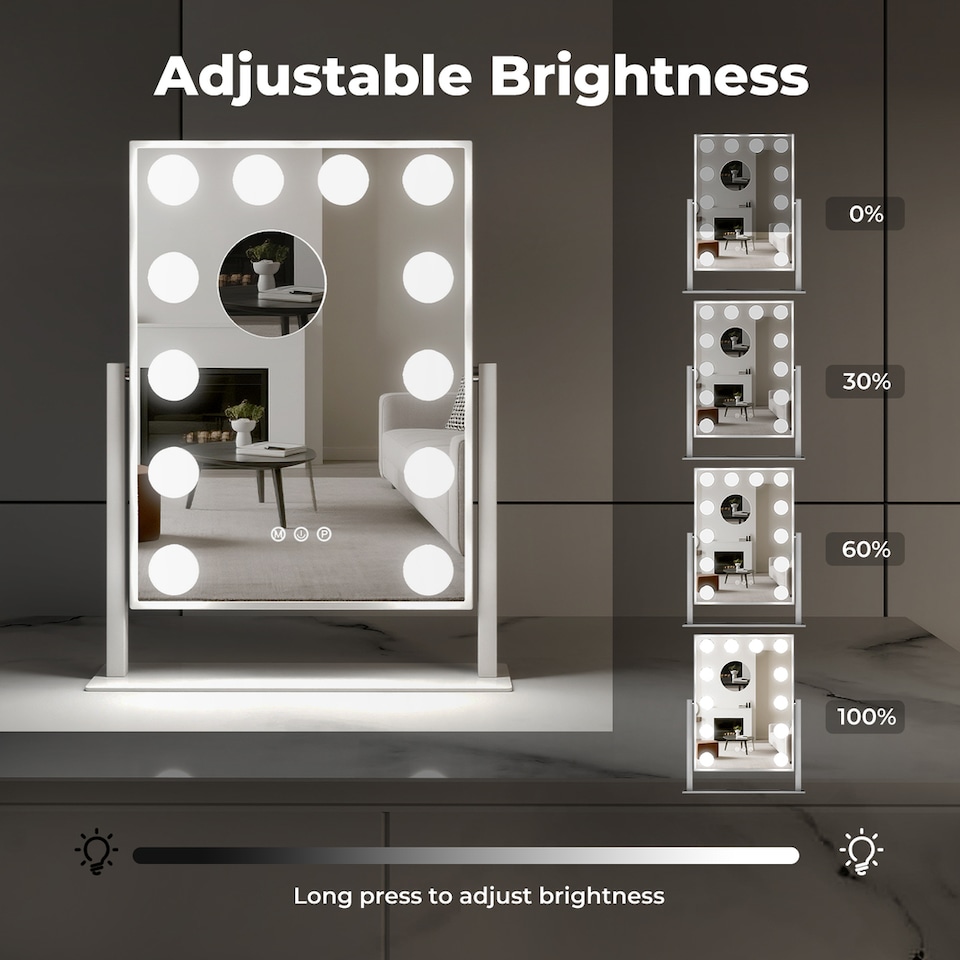 image 1 of Emitto LED Hollywood Makeup Vanity Mirror  Dimmable 3 Colour Lights 31x47cm