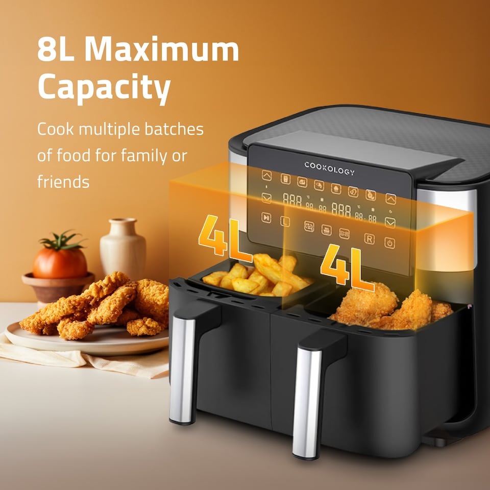 image 1 of Cookology Dual Zone Air Fryer 8L Capacity with Digital Touch Controls - CAF80DI Black