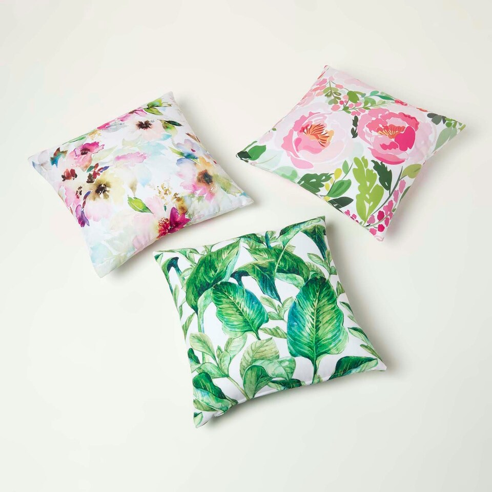 image 1 of Homescapes Pink Peony Outdoor Cushion 45 x 45 cm - Set of 2 Pink