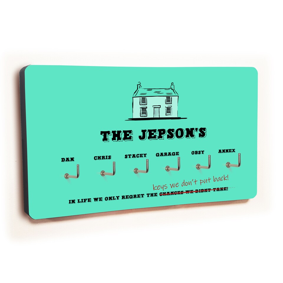 image 1 of Personalised Novelty Teal House 6 Hook Key Holder New Home