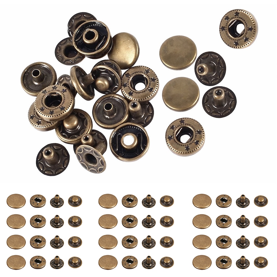 image 1 of 15mm S Spring Press Studs 4-Part, Durable & Lightweight - 100pcs