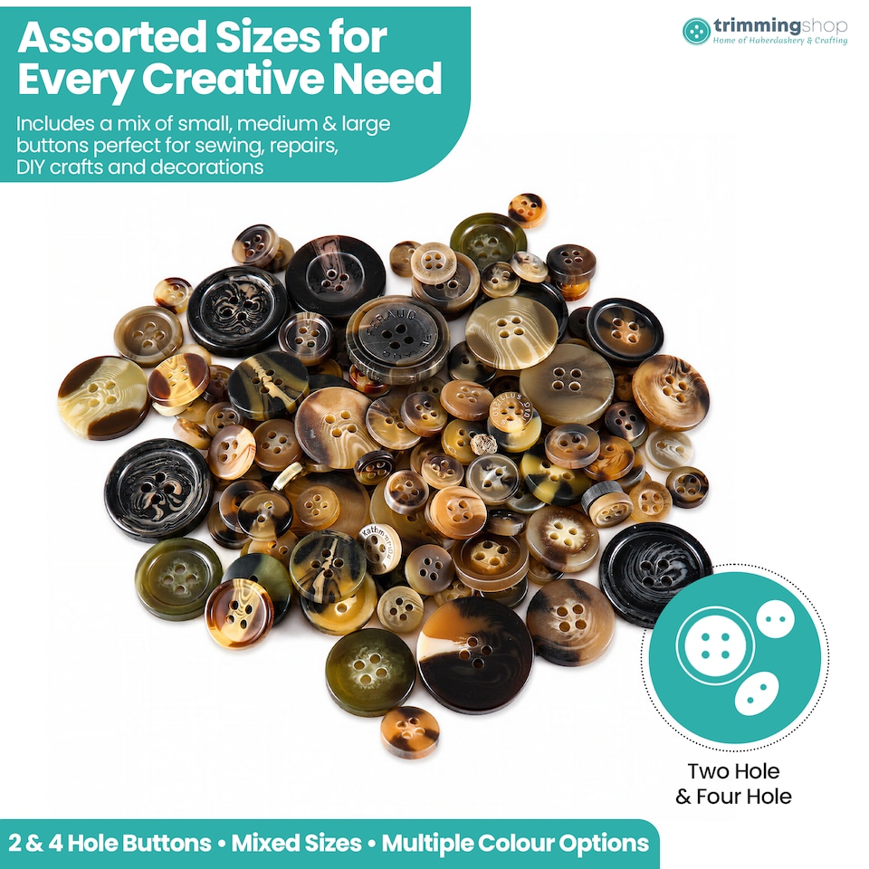 image 1 of 100g Round Resin Button, Assorted Sizes - 2 & 4 Holes