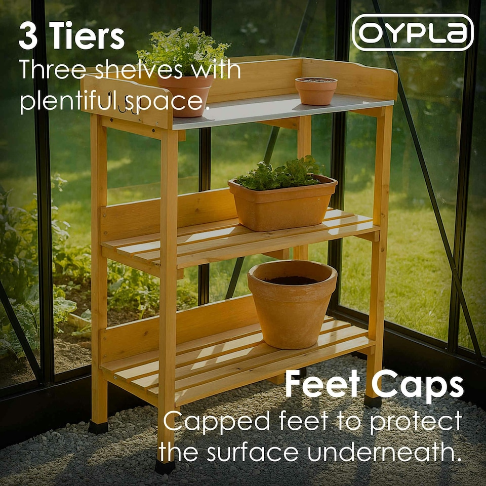 image 1 of Oypla Wooden Potting Table Flower Plant Workbench Garden Greenhouse Brown