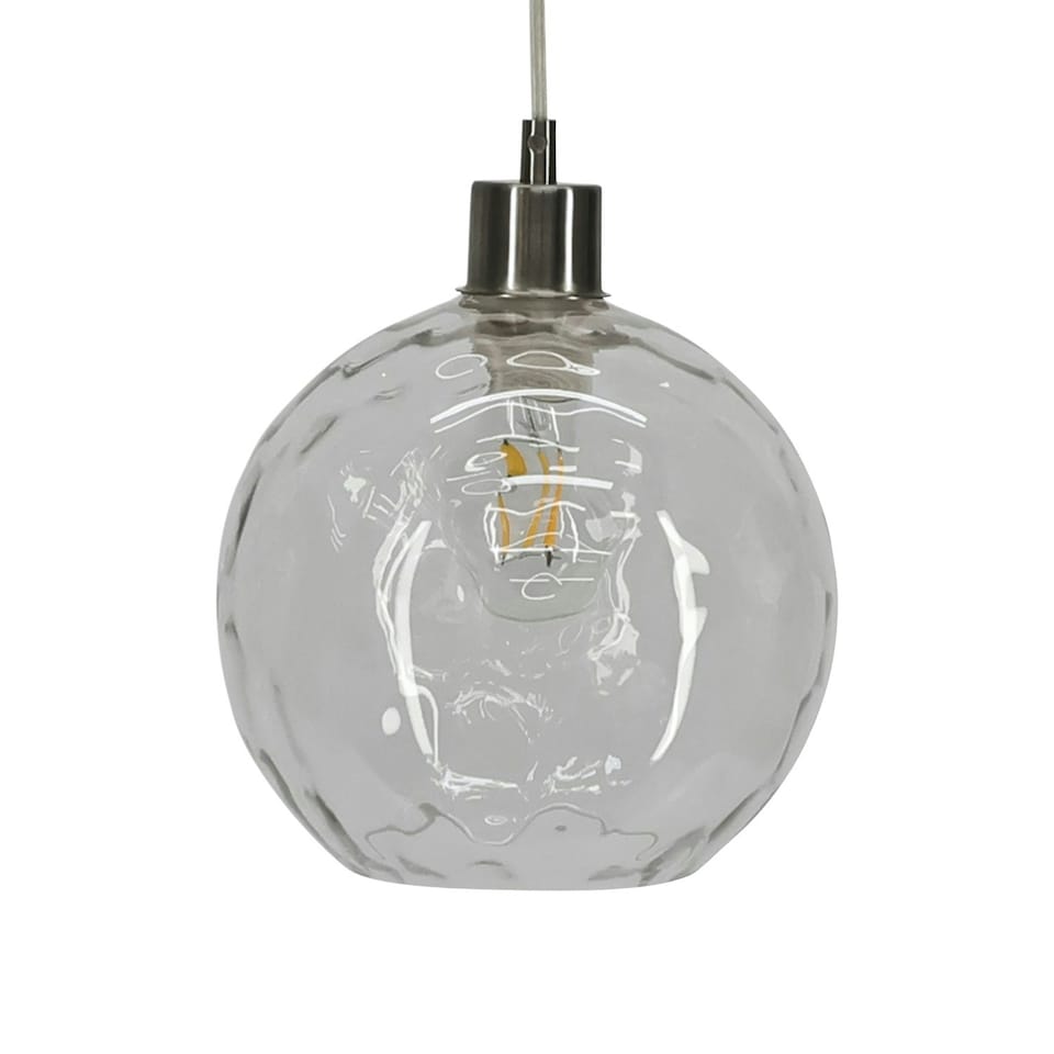 image 1 of First Choice Lighting Barnum Clear Dimple Glass Globe with Satin Nickel Pendant Fitting Silver | Clear