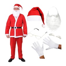 Budget Santa Costume with Glasses, Gloves & Eyebrows | Red | 2XL