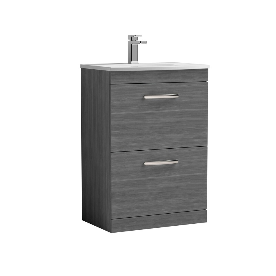 image 1 of Balterley Millwich Contemporary 2 Drawer Floor Standing Vanity Unit with Curved Basin, Anthracite Woodgrain, 600mm
