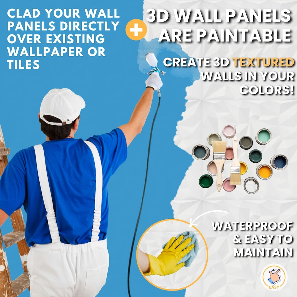 image 1 of NOVECRAFTO Diamond Effect 3D Wall Panels – 6 Sheets Covering 1.5 sqm (16.15 sqft) – Matte Interior PVC Cladding Tiles – 19.6"x19.6" Diamond Design Matt White