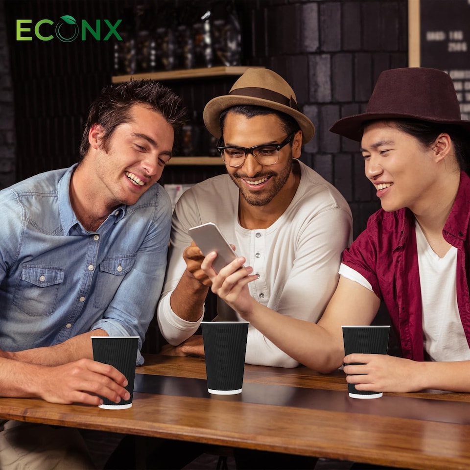 image 1 of ECONX Disposable Coffee Cups 16oz Strong 3-PLY Insulated Takeaway Paper Cup 50pc