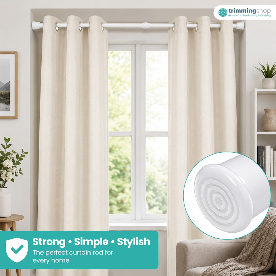 image 1 of 60cm-110cm White Extendable Curtain Poles for Net Curtains - 2pcs