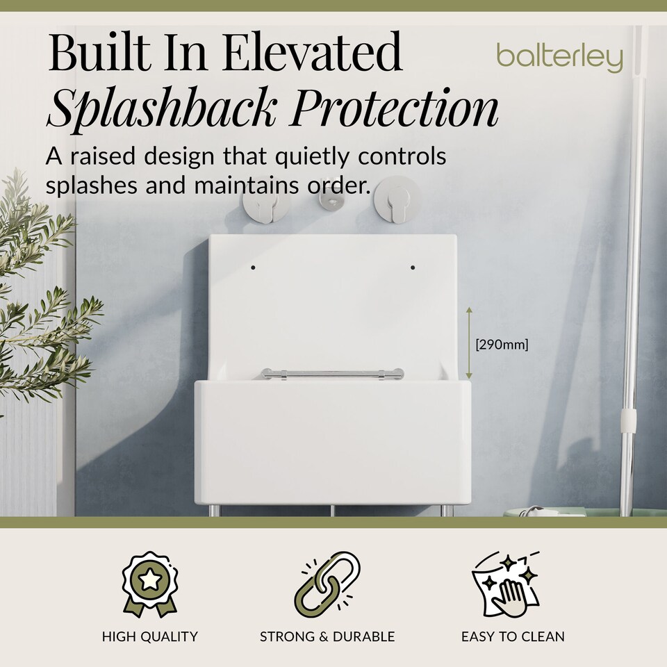 image 1 of Balterley Single Bowl Fireclay Ceramic Cleaner Sink with Grill & Legs | White | White | 393 x 515 x 535mm | 1