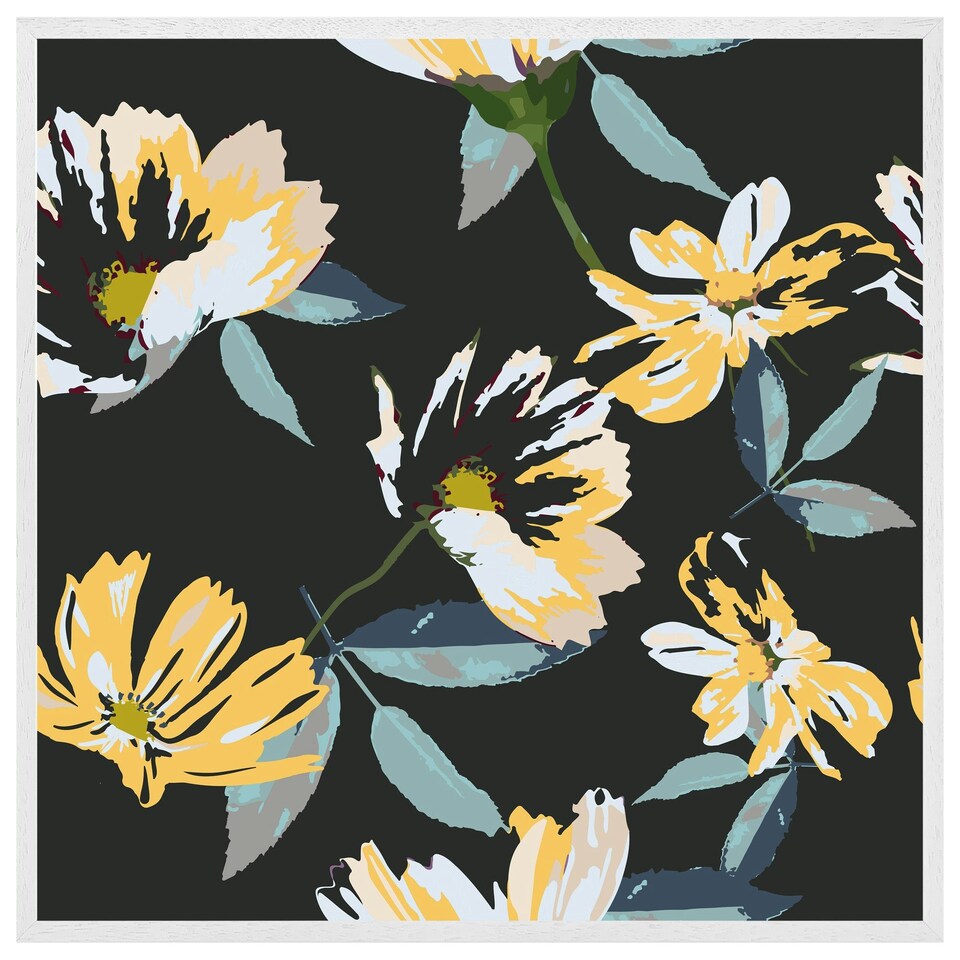 image 1 of Yellow flowers on green (Picutre Frame) White | M