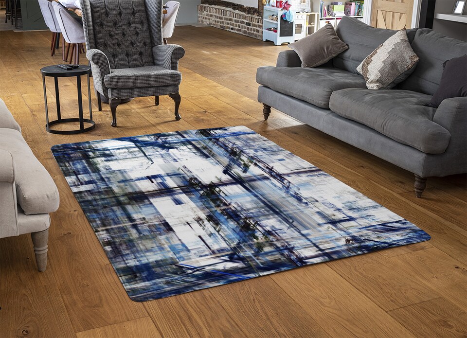 image 1 of Blue Grunge Pattern Rug | Multi