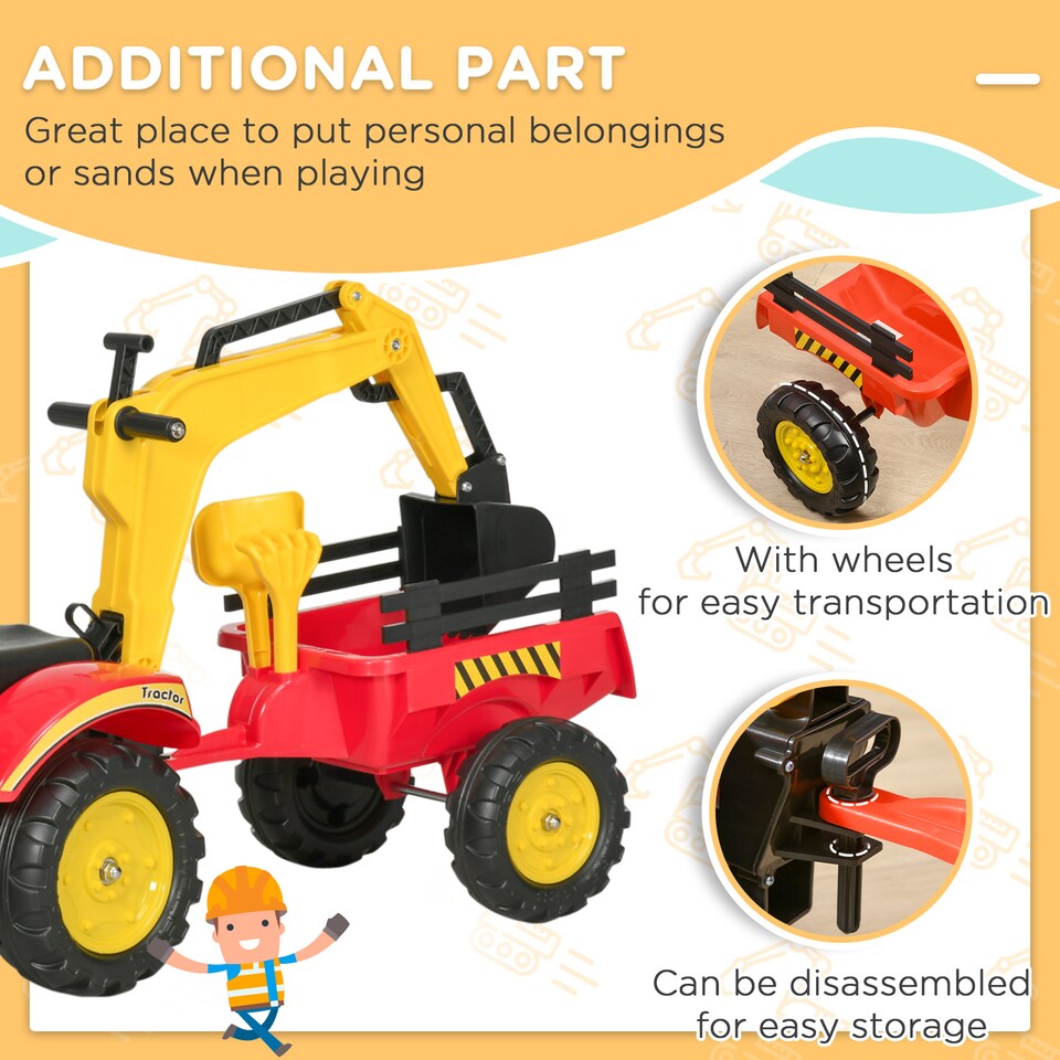image 1 of HOMCOM Kids Children Pedal Go Kart Ride On Toy Car Excavator Tractor with Moving Bucket Steering Wheel Removable Digger For 3 - 6 Years