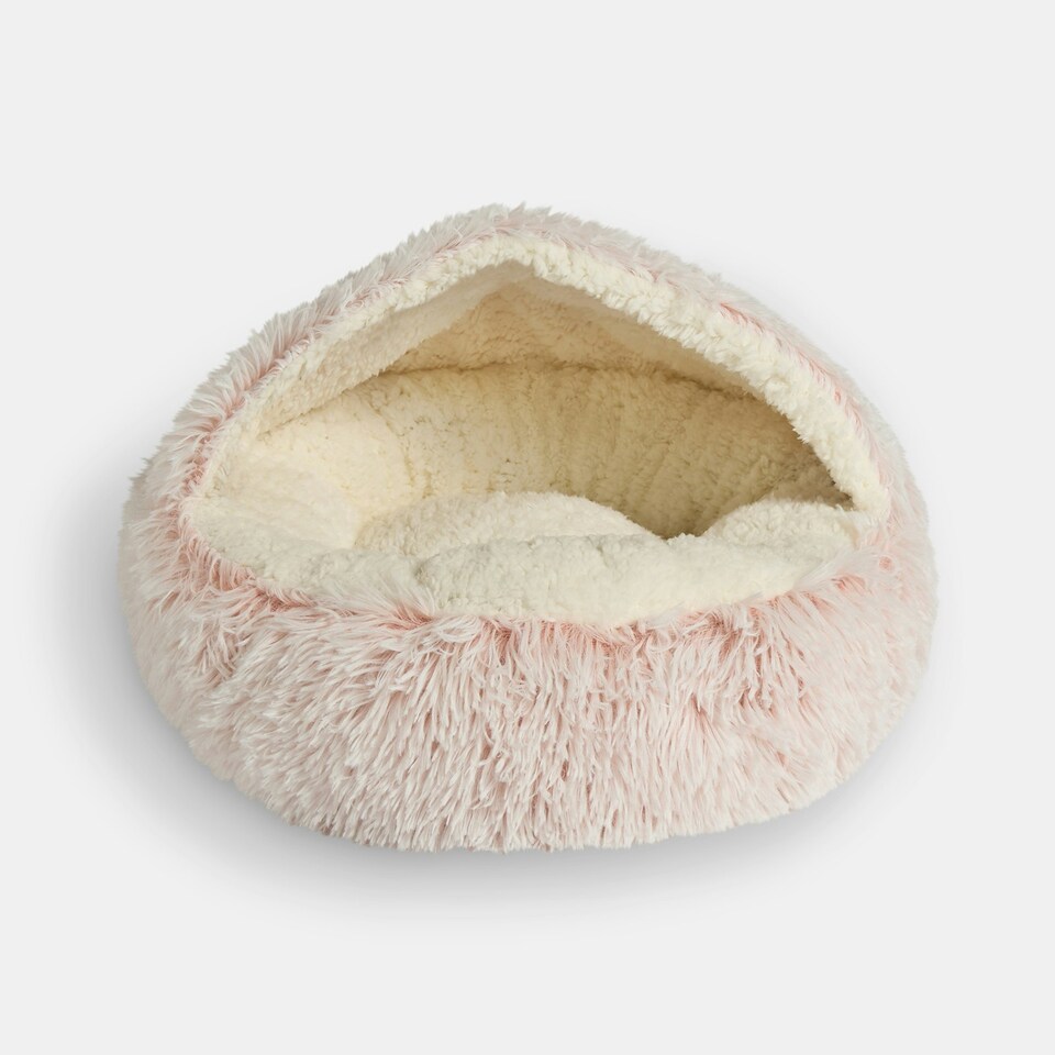 image 1 of OHS Fluffy Dome Pet Dog Cat Cave Nest Plush Bed, 45x45cm Pink | Blush Pink | S