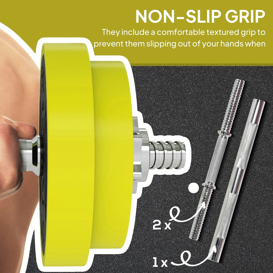 image 1 of HOMCOM Adjustable 20KGS Barbell & Dumbbell Set for Home Gym, Yellow Standard