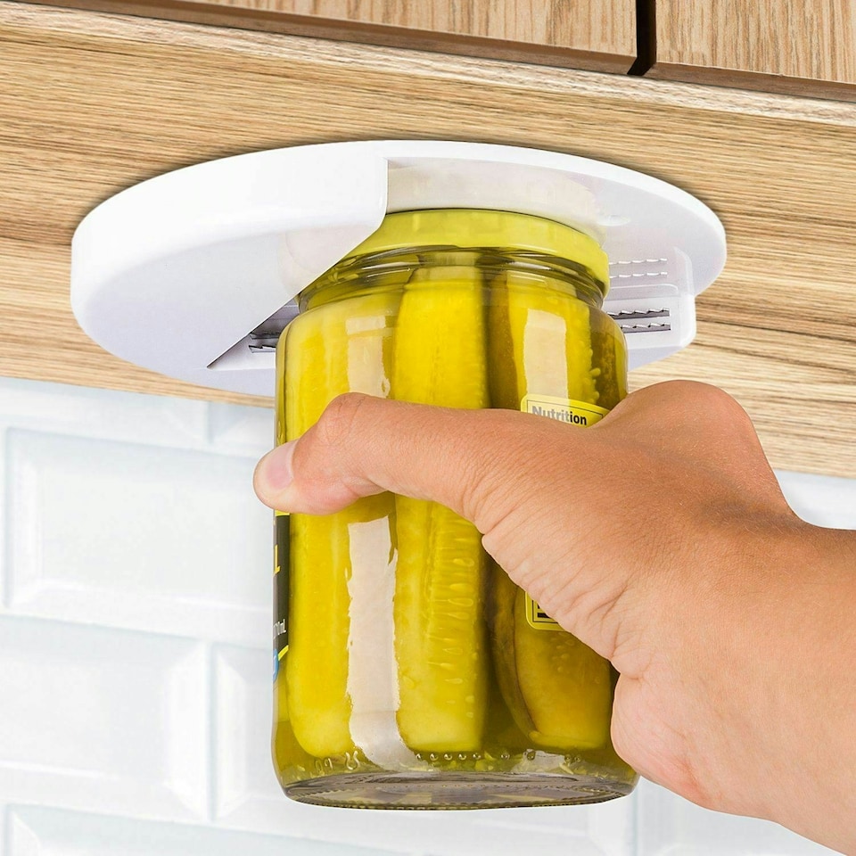 image 1 of Arthritis Glass Jar Opener for Under the Kitchen Cabinet Counter Lid Remover Aid