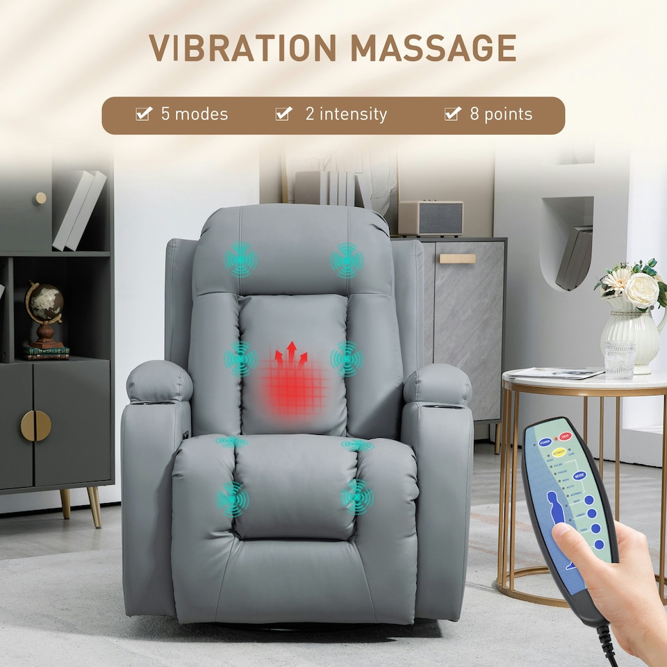 image 1 of HOMCOM Manual Recliner Chair with 8 Vibration & Heat, Light Grey Grey | grey
