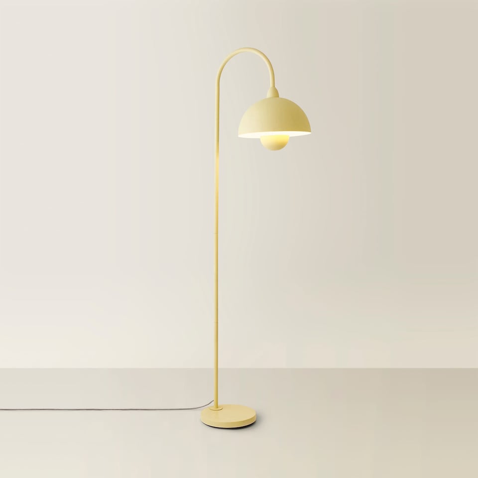 image 1 of ValueLights Tilly Pastel Yellow Arched Dome Shade Metal Floor Lamp | Yellow